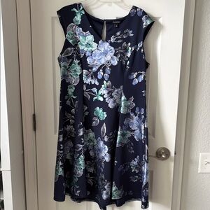 Roz & Ali Navy Floral Cap-Sleeve Midi Dress